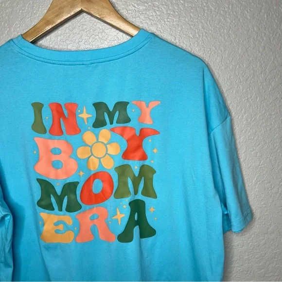 In My Boy‎ Mom Era Blue Graphic T-Shirt Large women’s disco groovy 70s font L - Picture 7 of 9